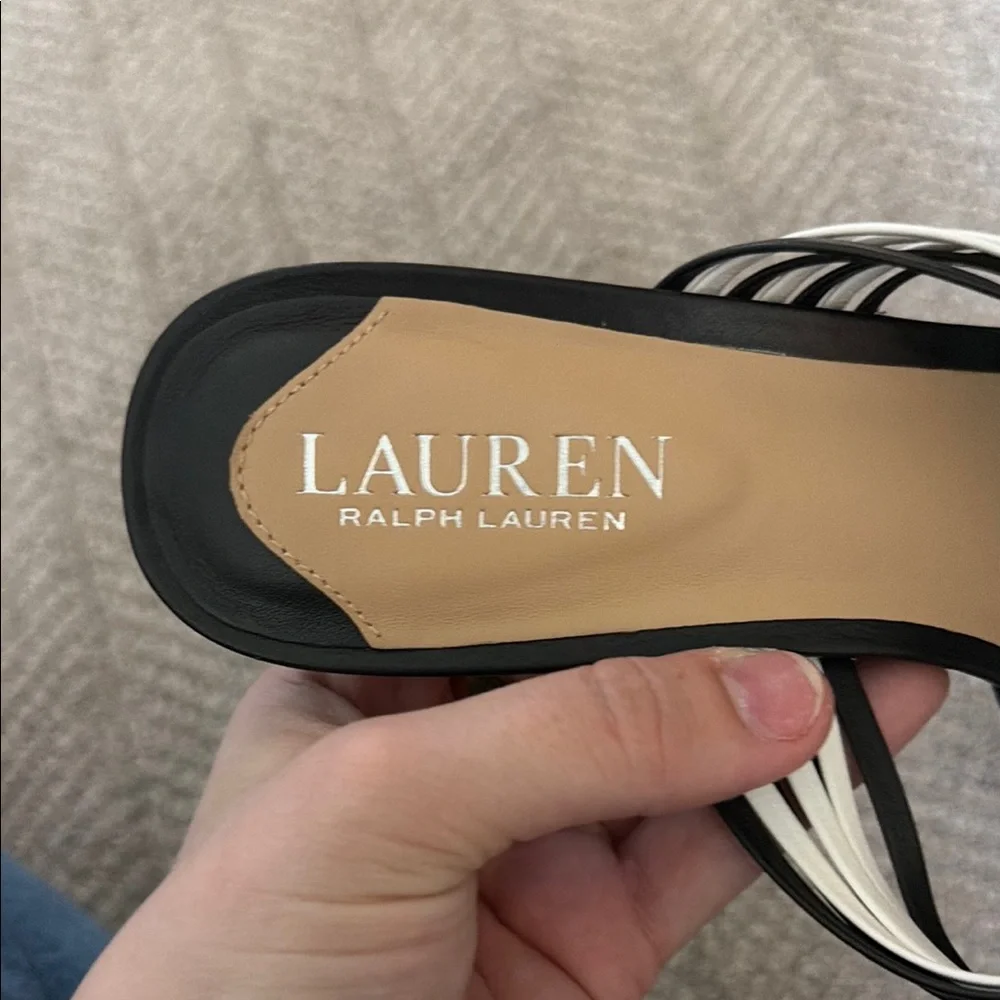 Lauren Ralph Lauren Black & White Strappy Slide Sandals - Picture 6 of 6